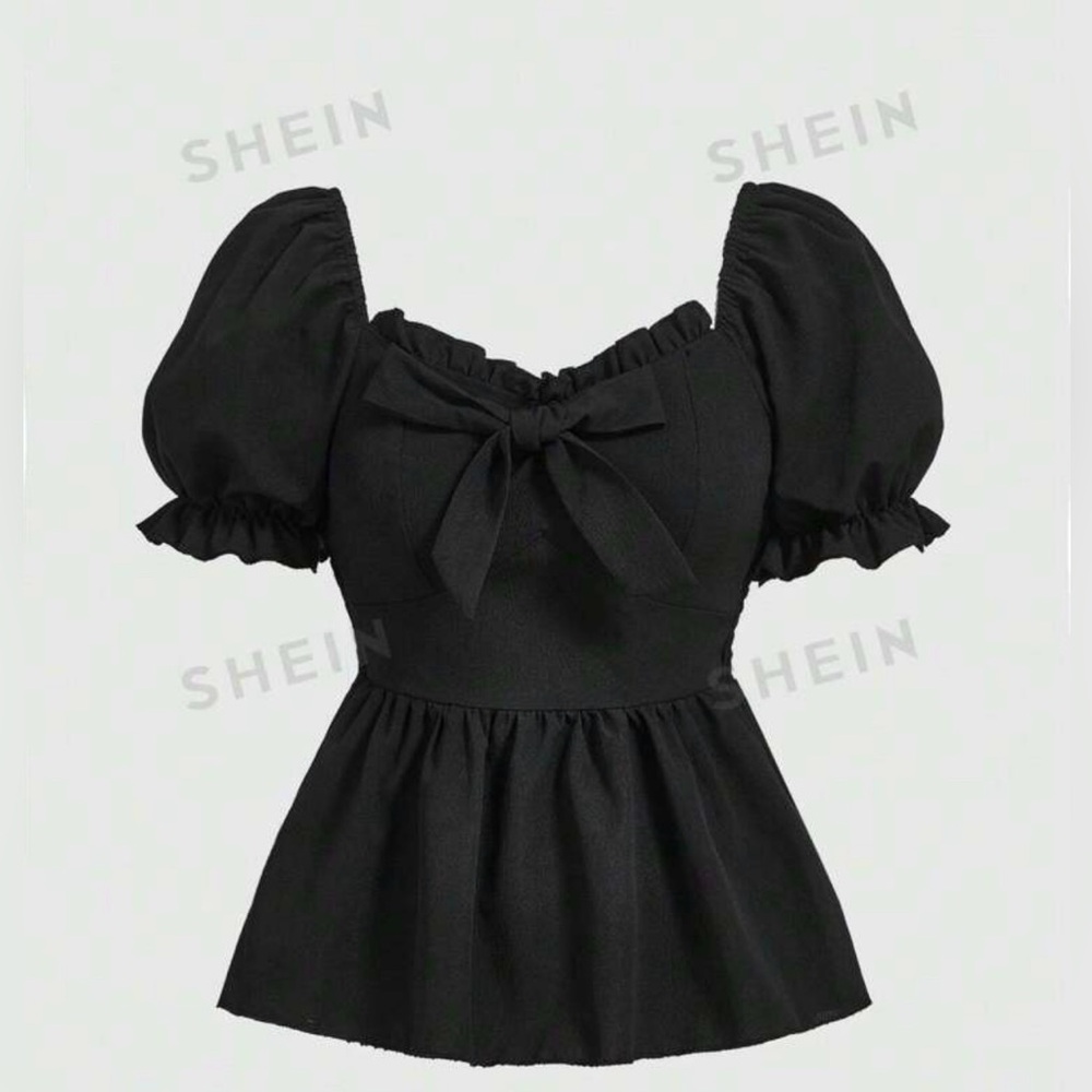 ROMWE Kawaii Women's Doll Bowknot Decor Puff Sleeve Blouse, School